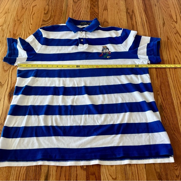 Polo by Ralph Lauren Bear Logo Royal Blue and White Striped Shirt - Picture 7 of 8